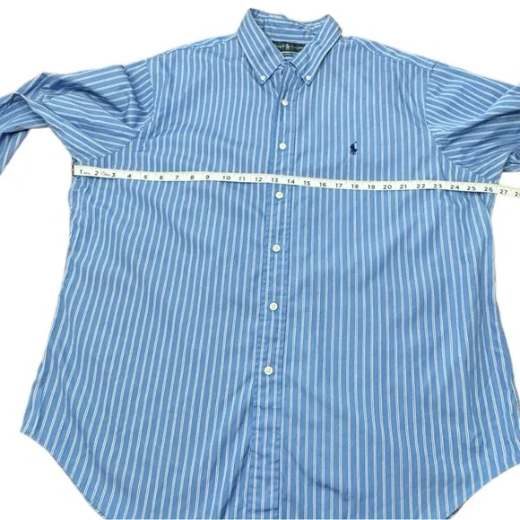 Ralph Lauren Button Down Shirt Blue Stripe Long Sleeve Classic Men 17 1/2 32/33 - Picture 4 of 10